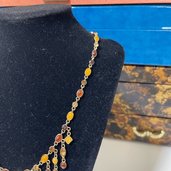 Gold-Tone Jeweled Cabochon Multi-Color Bib Victorian Style Necklace - Picture 2 of 4